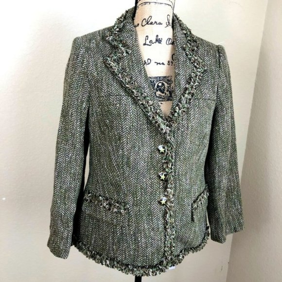 Rena Lange Jackets & Blazers - Rena Lange Olive Metallic Herringbone Jacket 12